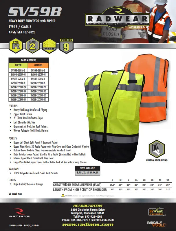 Radians SV59B Type R Class 2 Heavy Duty Surveyor Safety Vest
