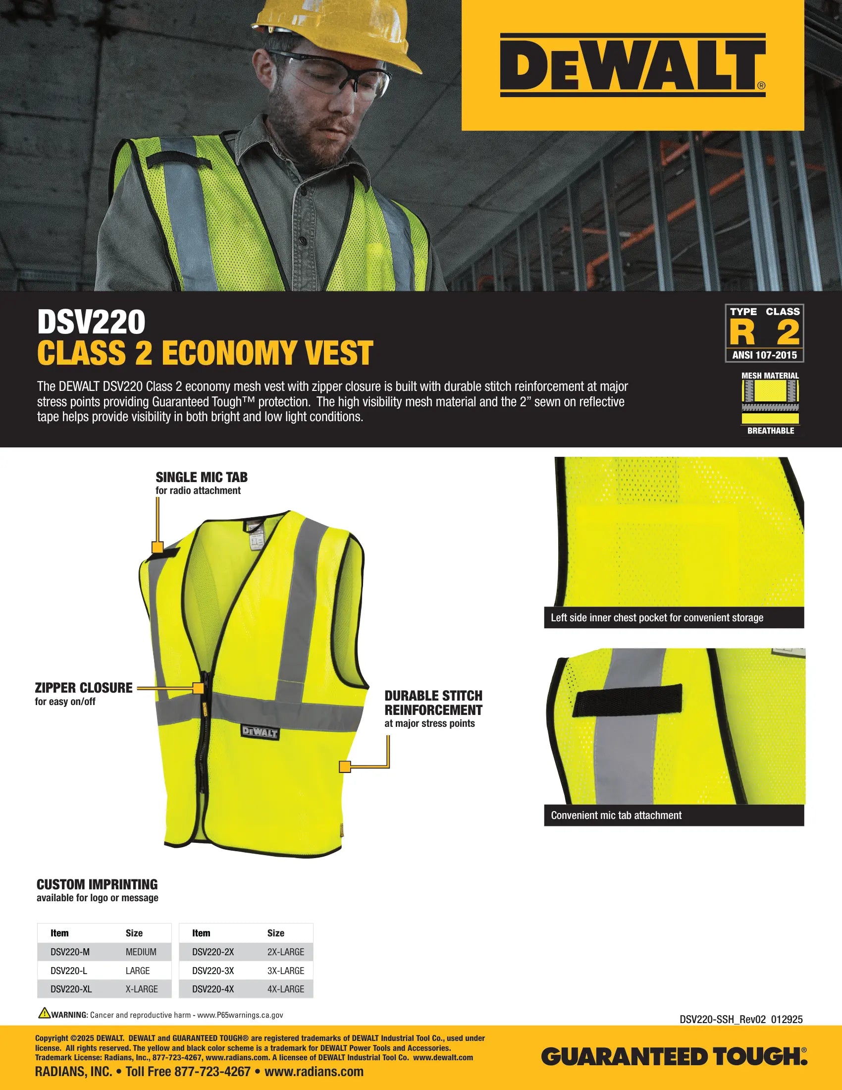 DEWALT DSV220 Class 2 Economy Mesh Vest