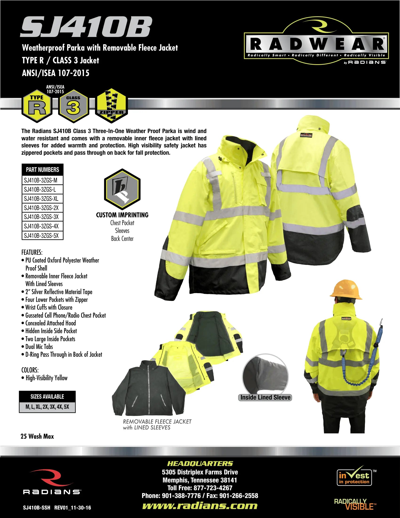 Radians SJ410B-3 Three-in-One Weatherproof Parka