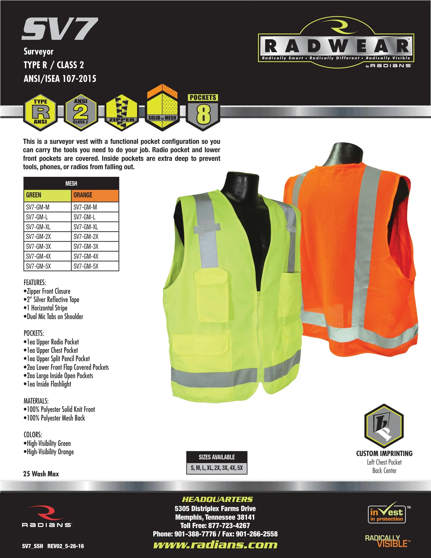 Radians SV7 Surveyor Type R Class 2 Safety Vest