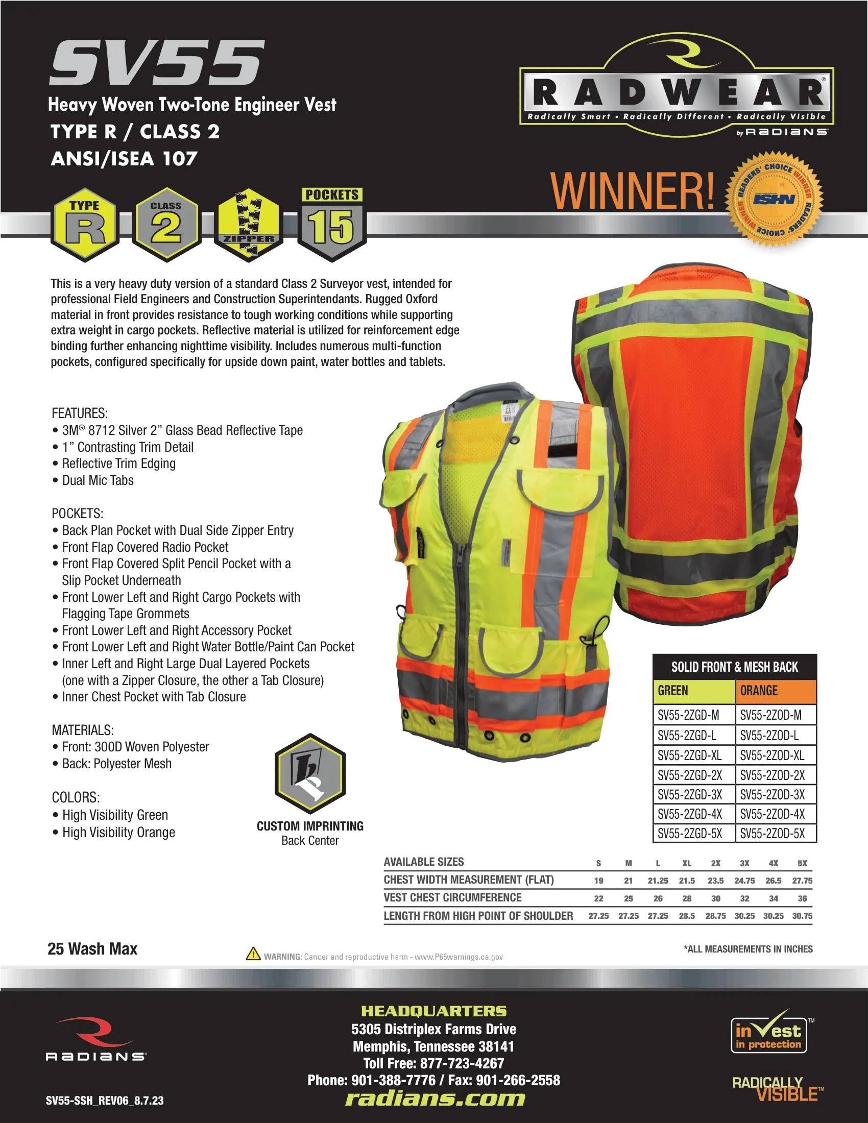 Radians SV55 Class 2 Heavy Woven Two Tone Engineer Vest