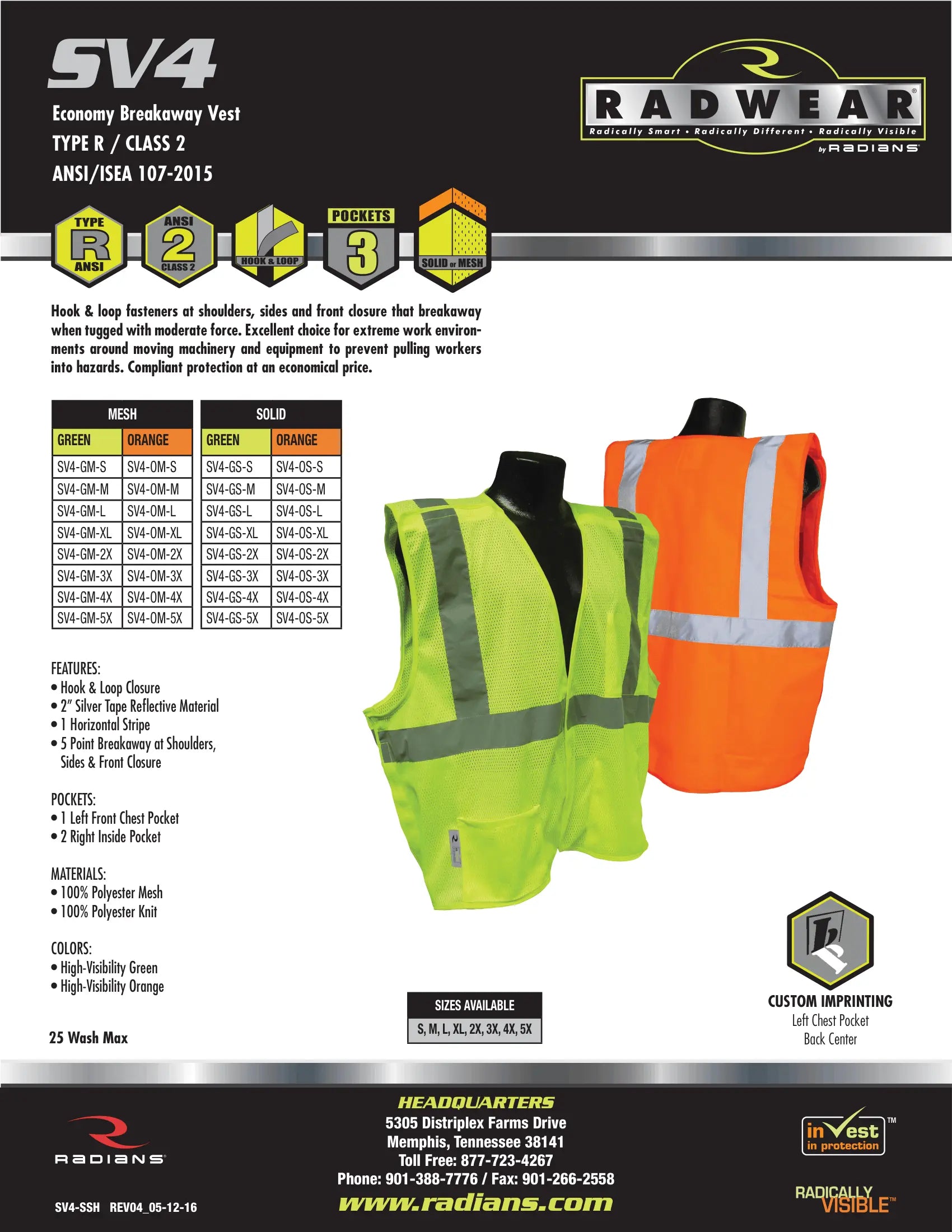 Radians SV4 Economy Type R Class 2 Breakaway Mesh Safety Vest