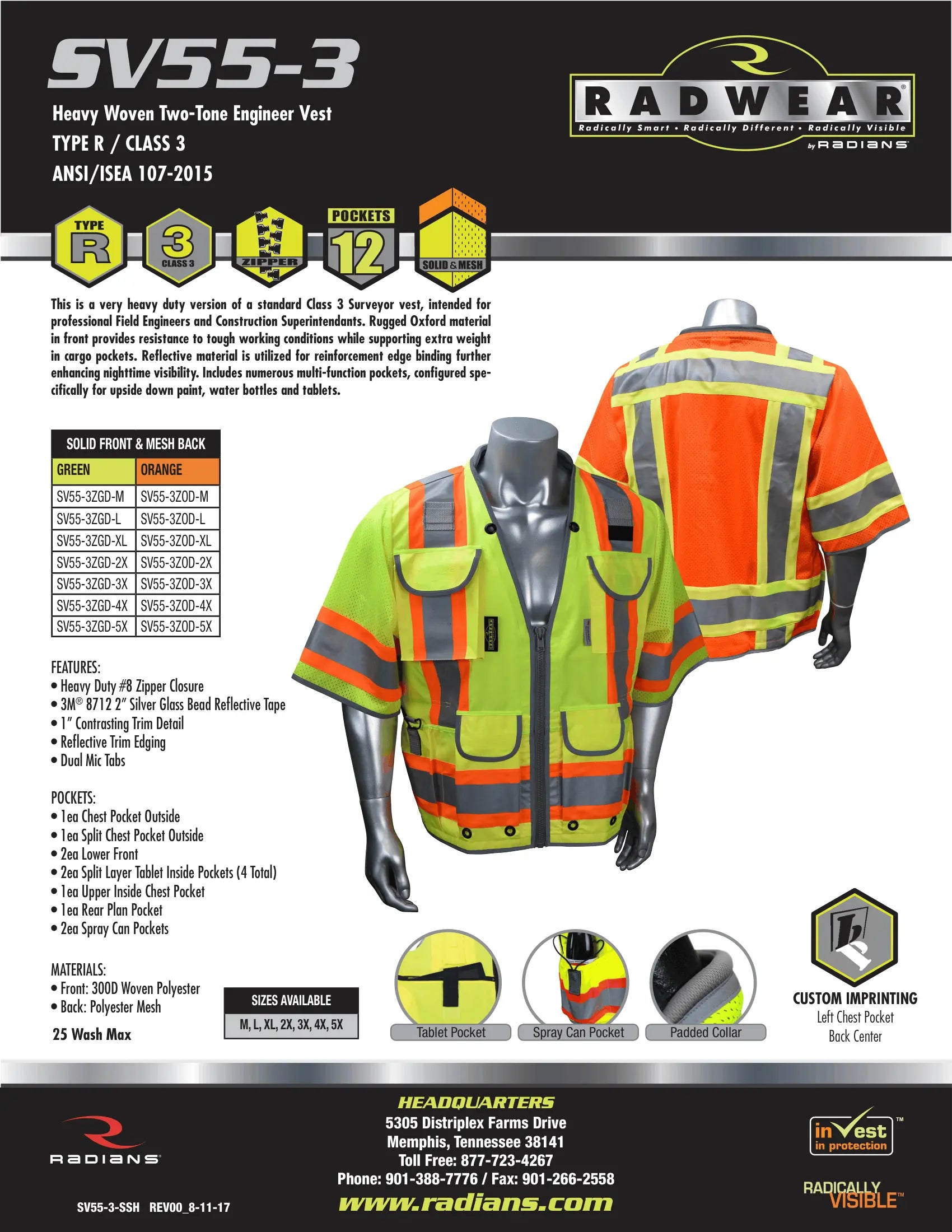 Radians SV55-3 Class 3 Heavy Woven Two Tone Engineer Vest