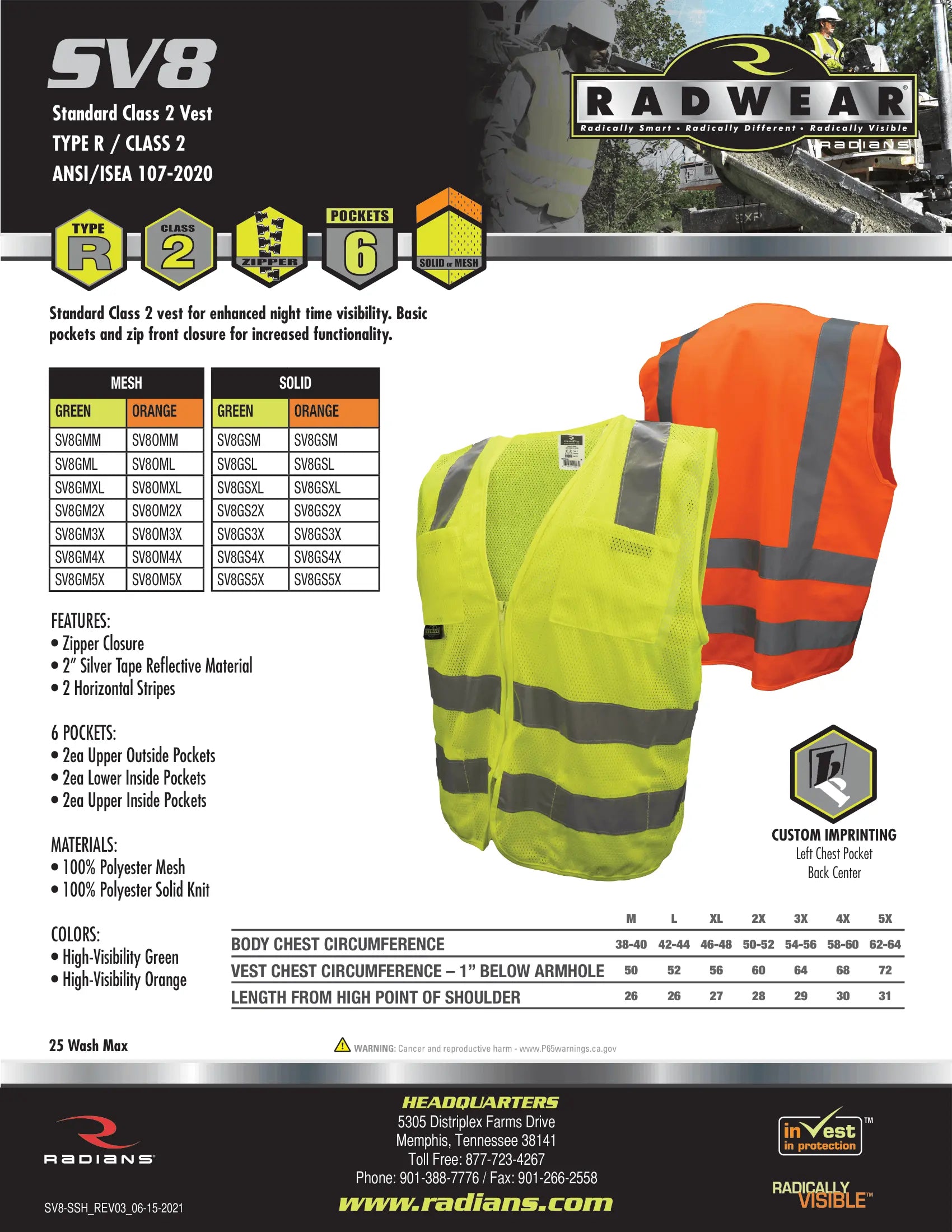 Radians SV8 Standard Type R Class 2 Mesh Safety Vest