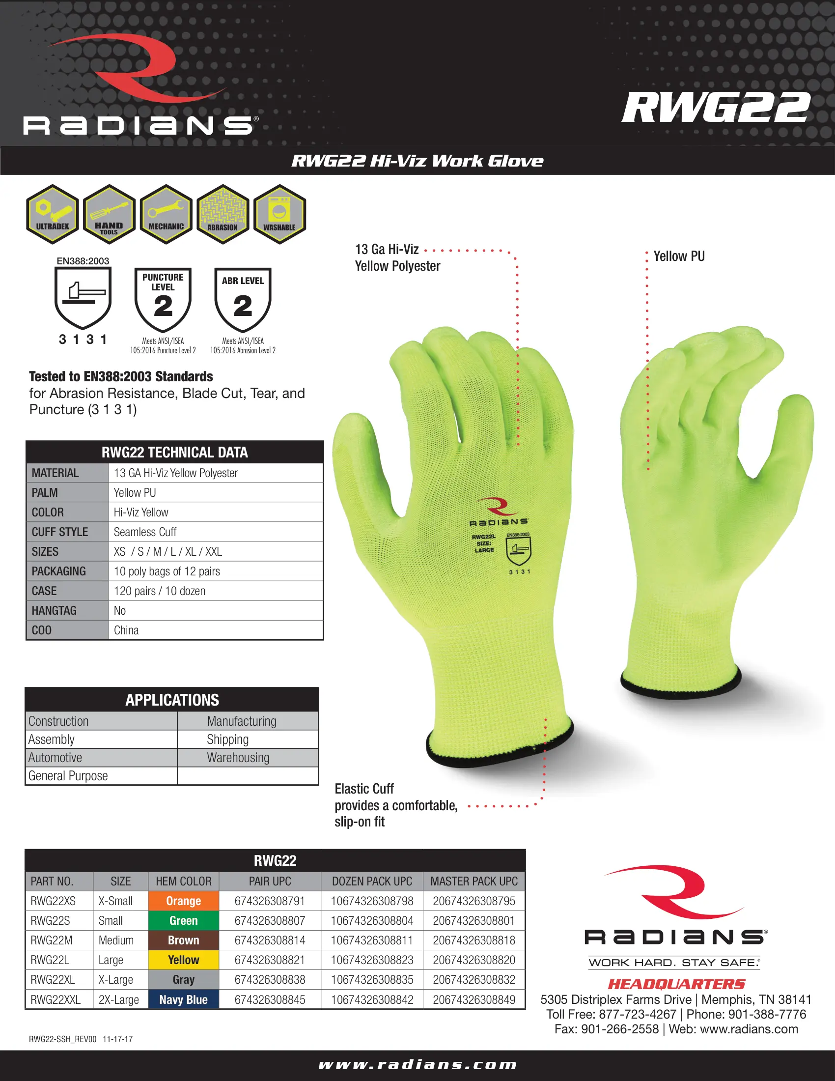 Radians RWG22 High Visibility Work Glove