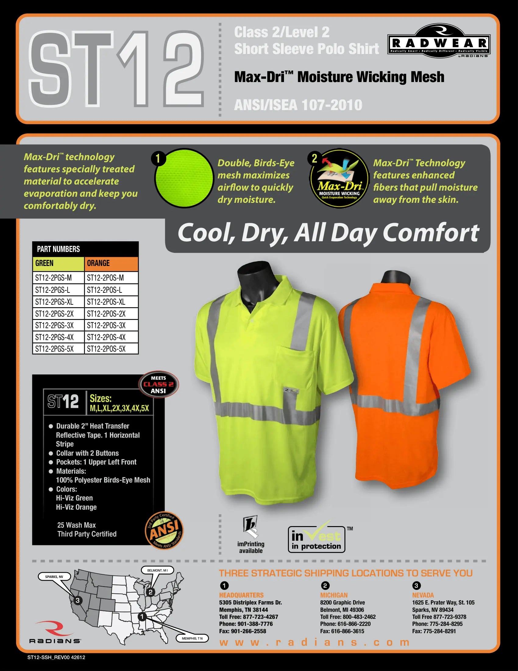 Radians ST12 Class 2 High Visibility Safety Short Sleeve Polo