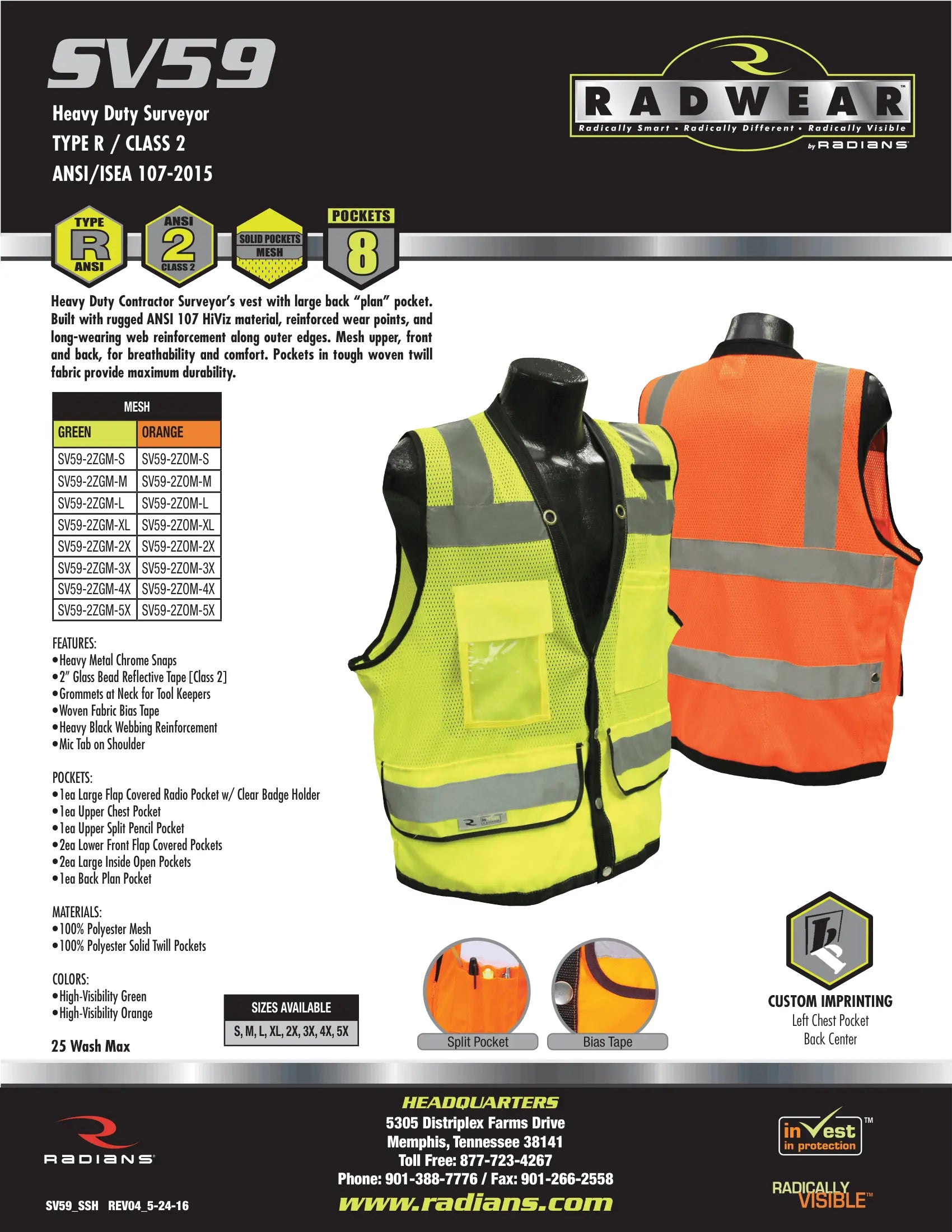 Radians SV59 Type R Class 2 Heavy Duty Surveyor Safety Vest