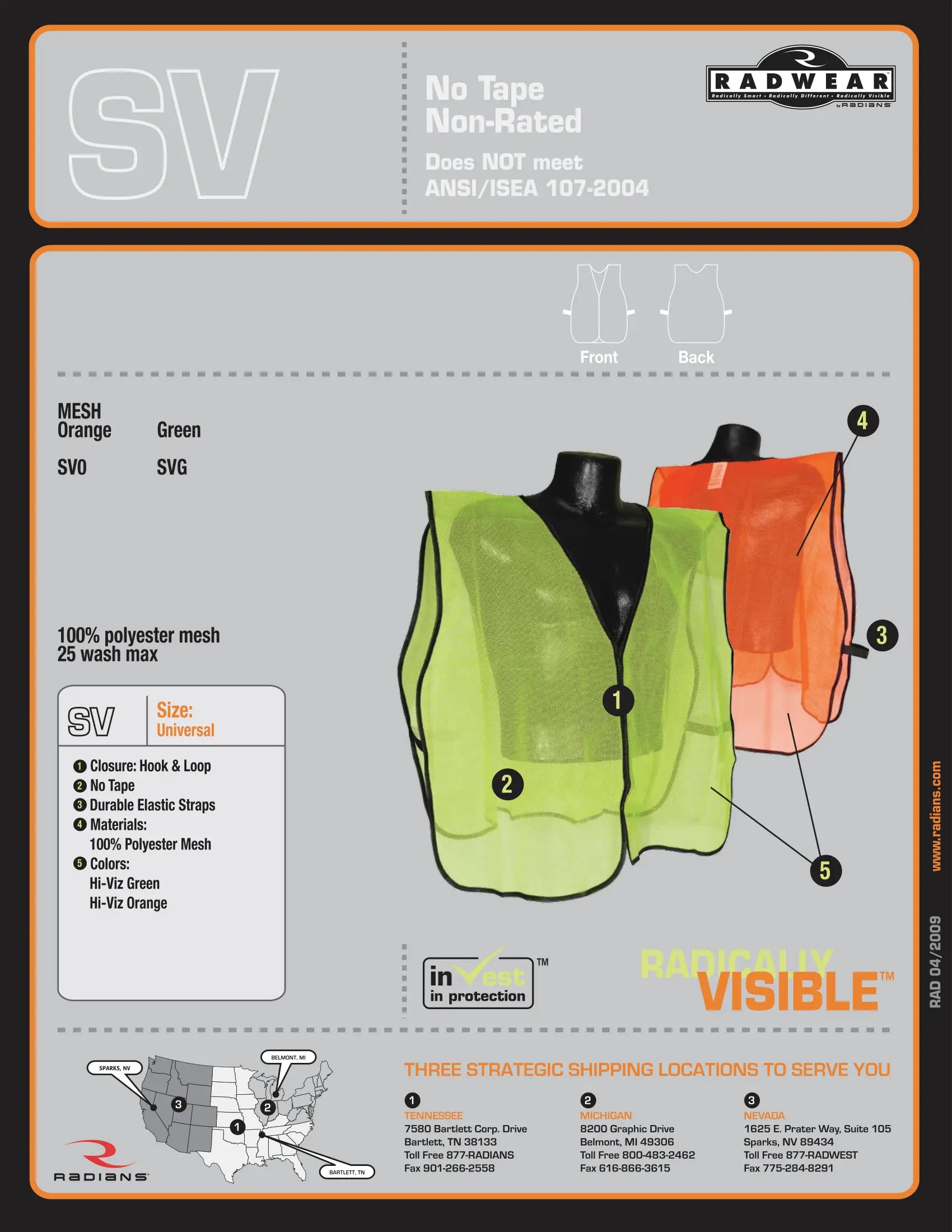 Radians Non Rated Safety Vests with 1
