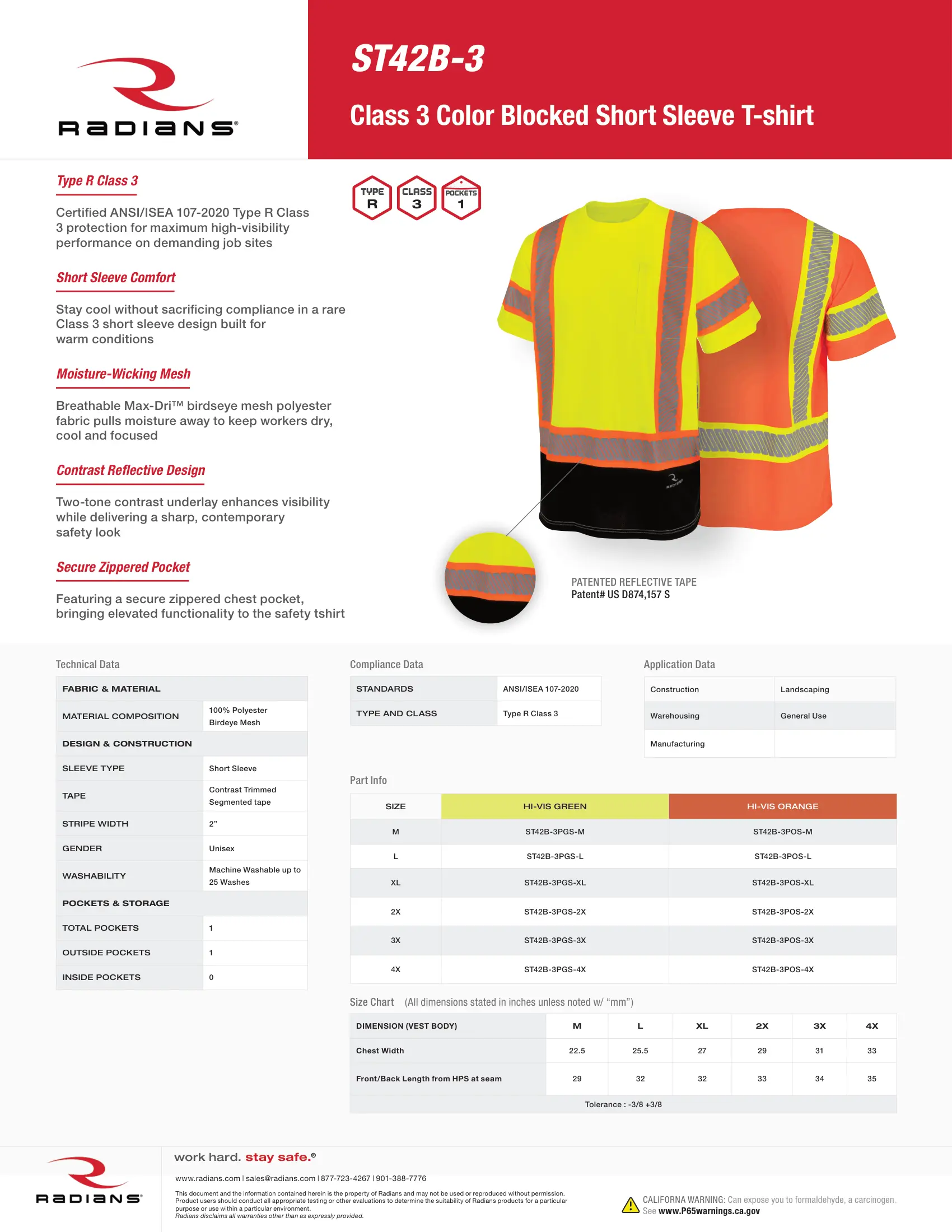 Radians ST42B Class 3 Color Block Short Sleeve T-Shirt with Contrasting Tape