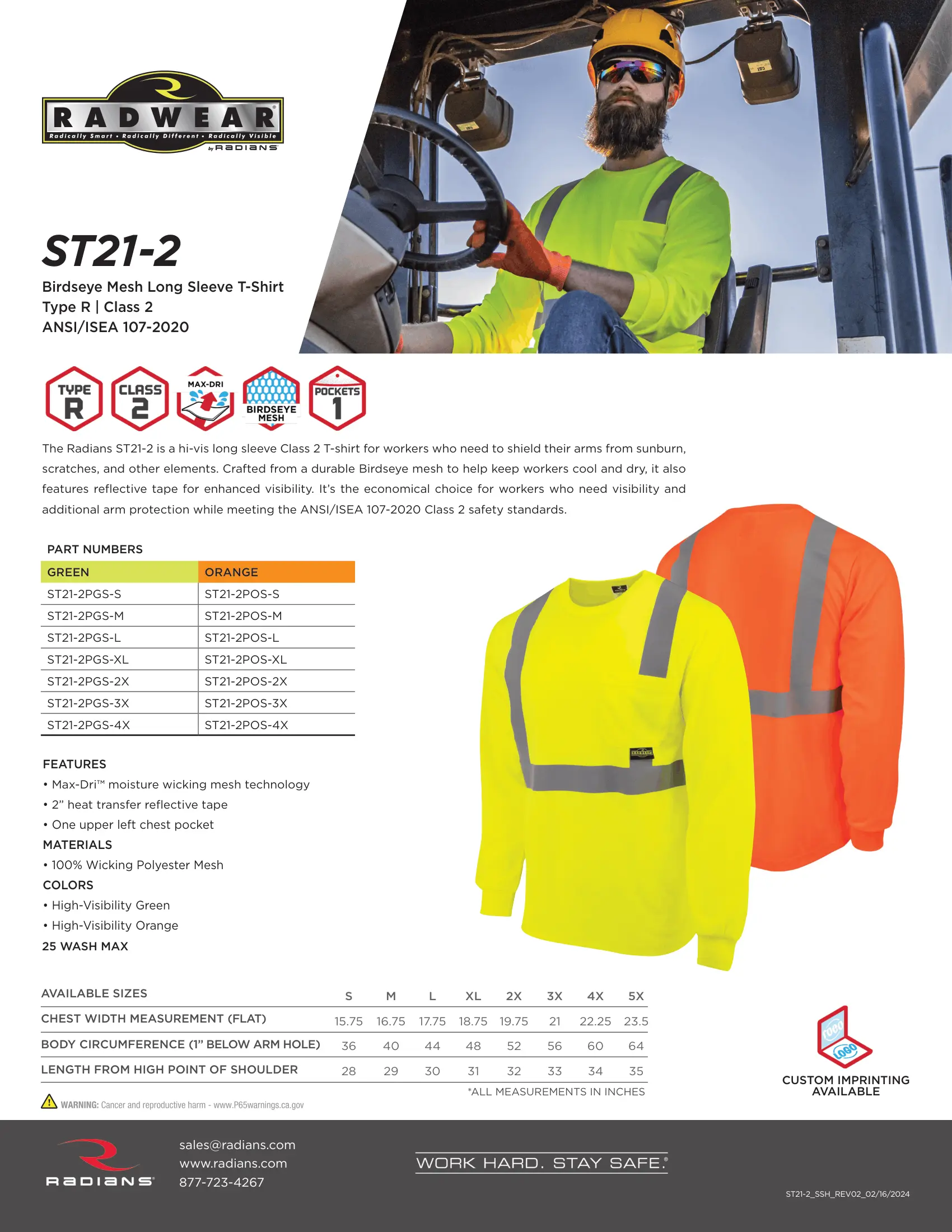 Radians ST21-2 Class 2 Mesh Long Sleeve T-Shirt