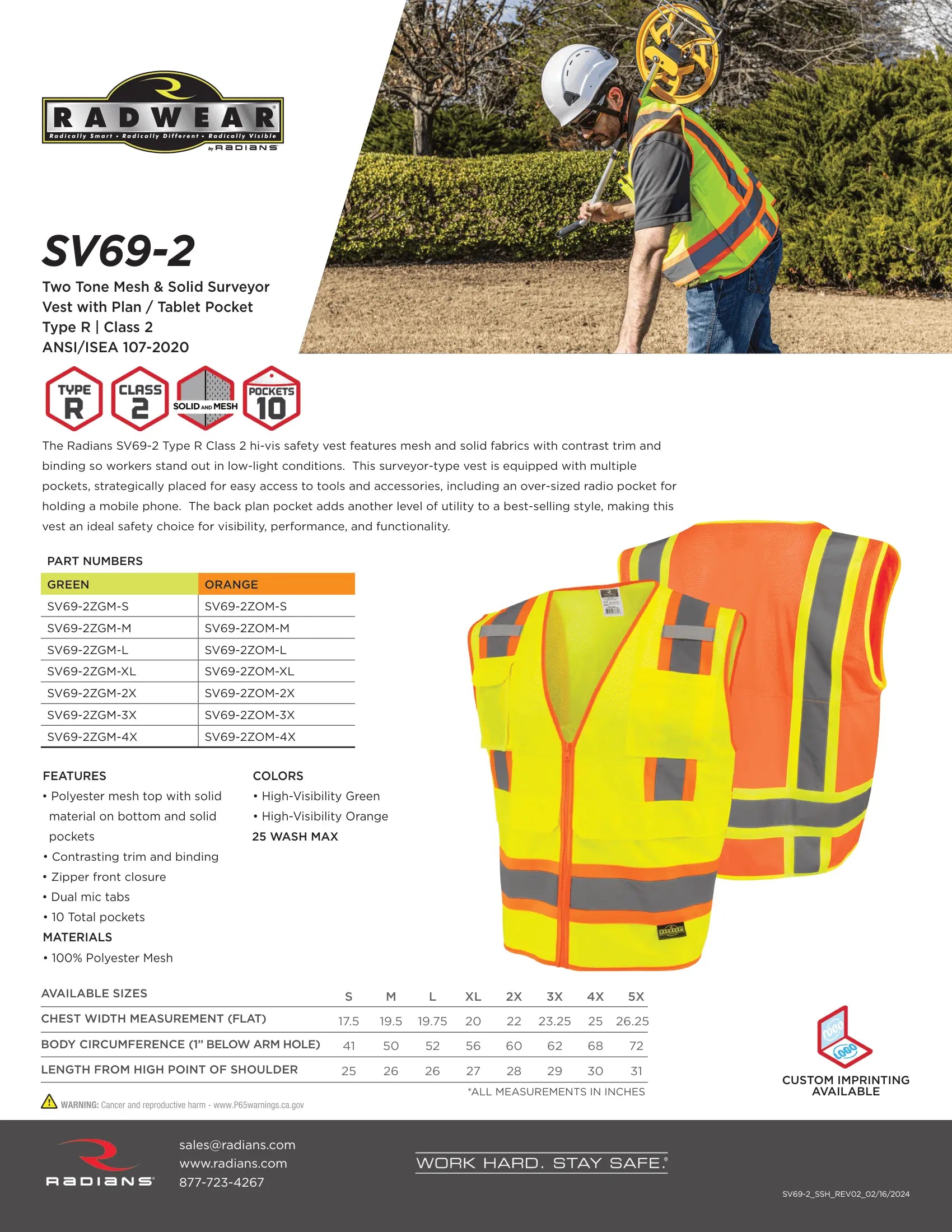 Radians SV69-2 Two Tone Surveyor Type R Class Mesh/Solid Safety Vest with Plan/Tablet Pocket