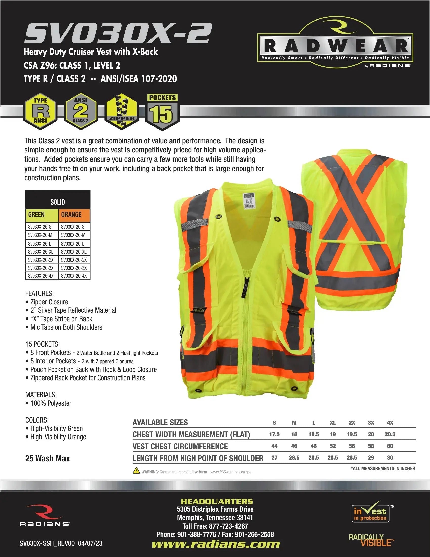 Radians SV030X-2 Heavy Duty 10-Pocket Cruiser Vest with Back Pouch X-Back Game Over Merch
