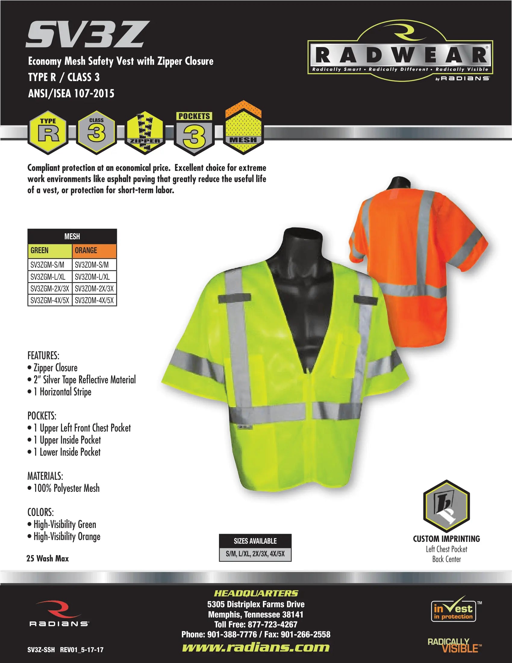 Radians SV3 Economy MeshType R Class 3 Vest