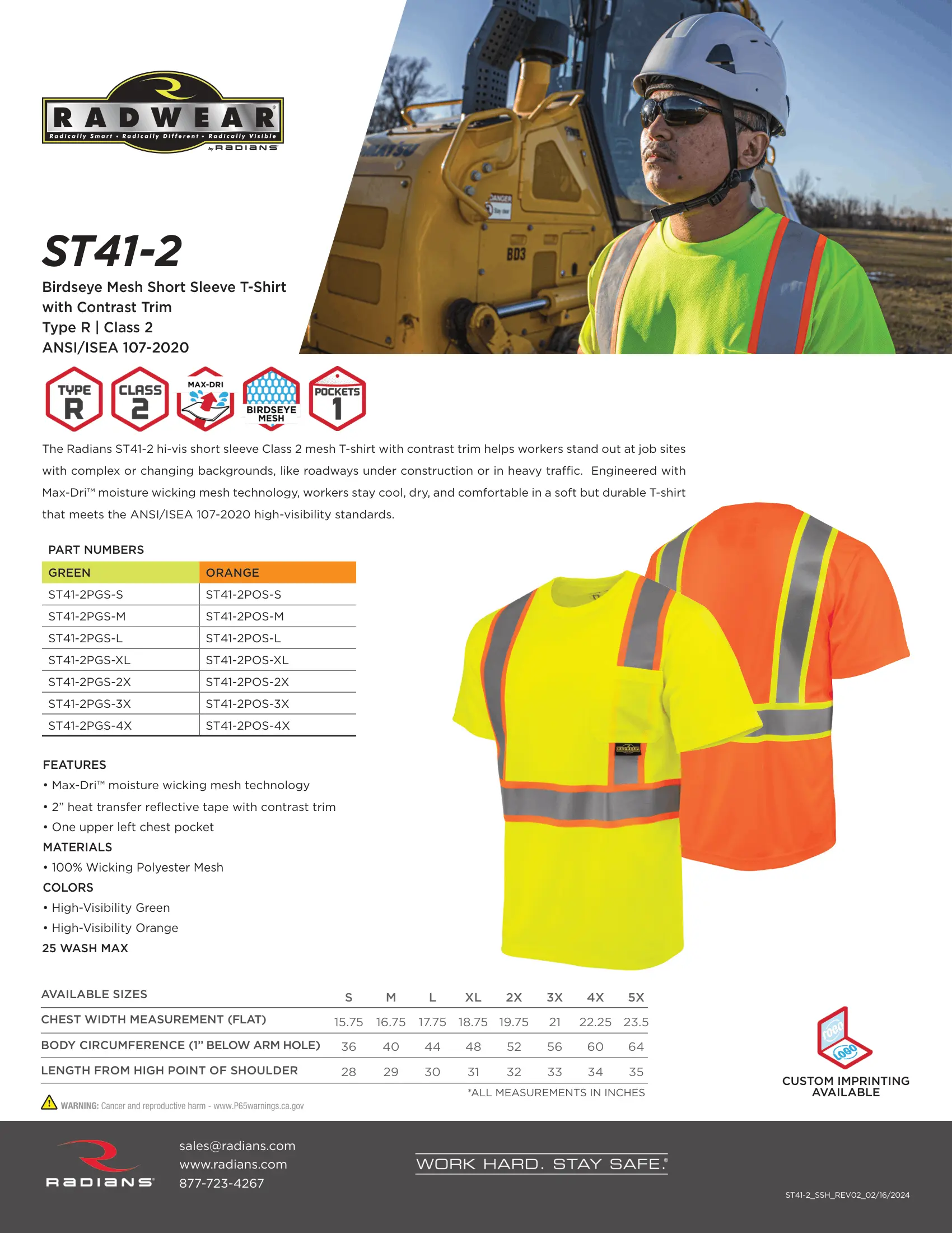 Radians ST41-2 Class 2 Mesh Short Sleeve T-Shirt with Contrast Trim