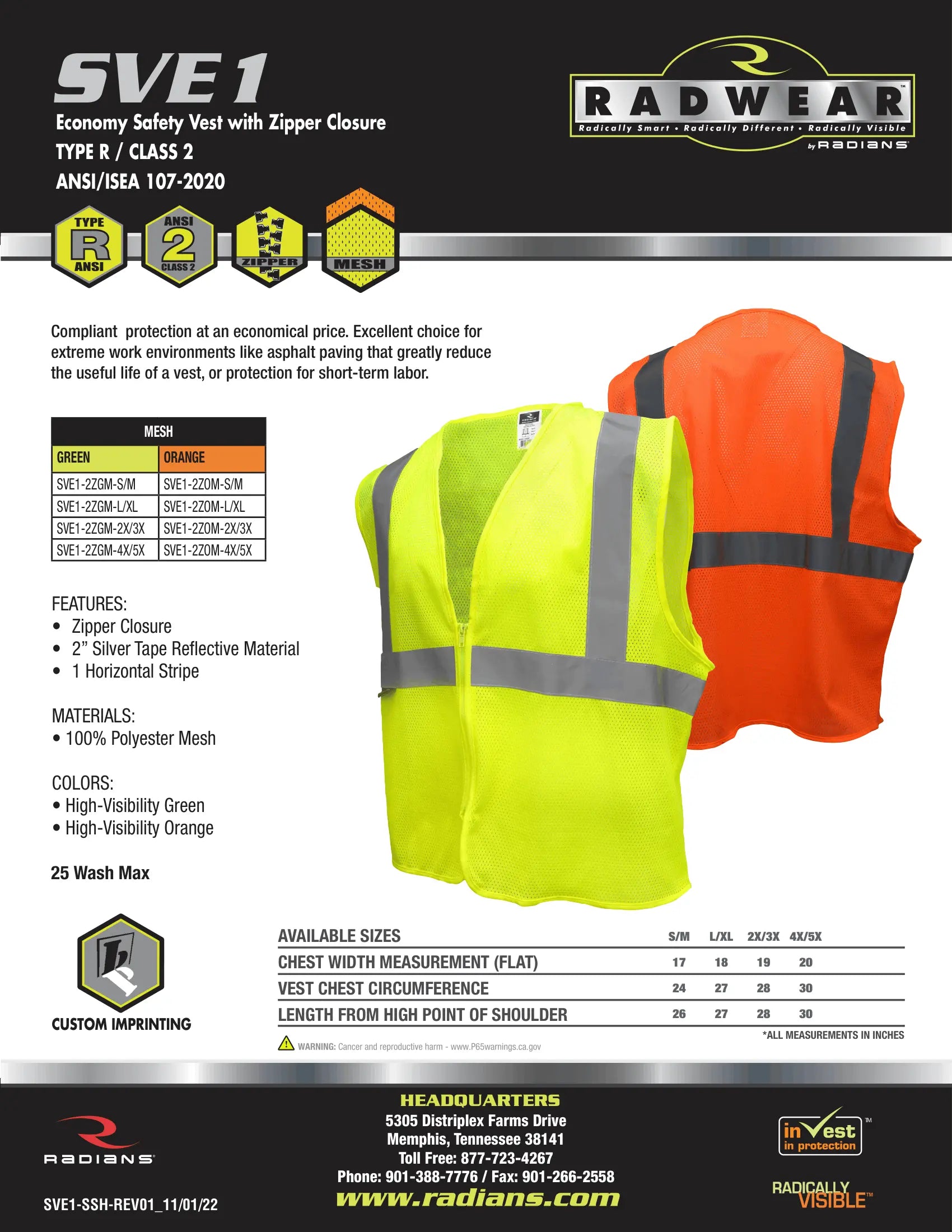 Radians SVE1 Economy Type R Class 2 Safety Vest
