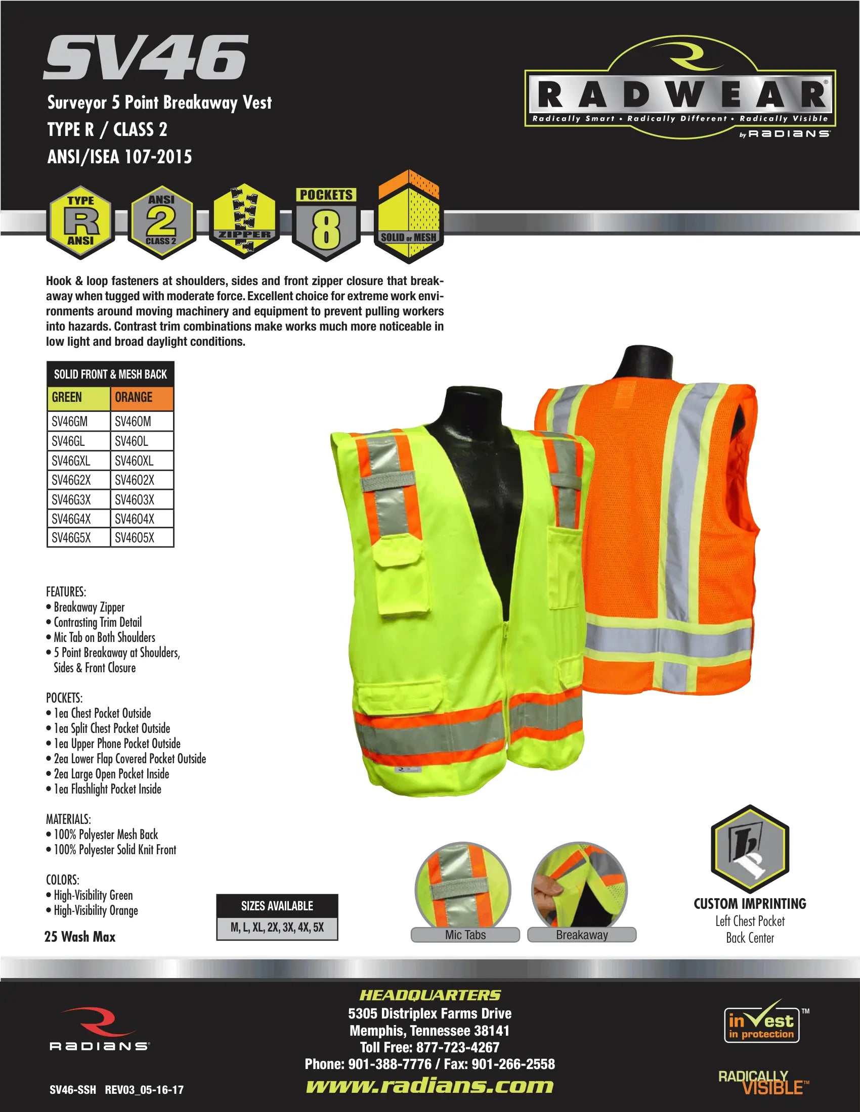 Radians SV46 Surveyor Type R Class 2 Breakaway Safety Vest