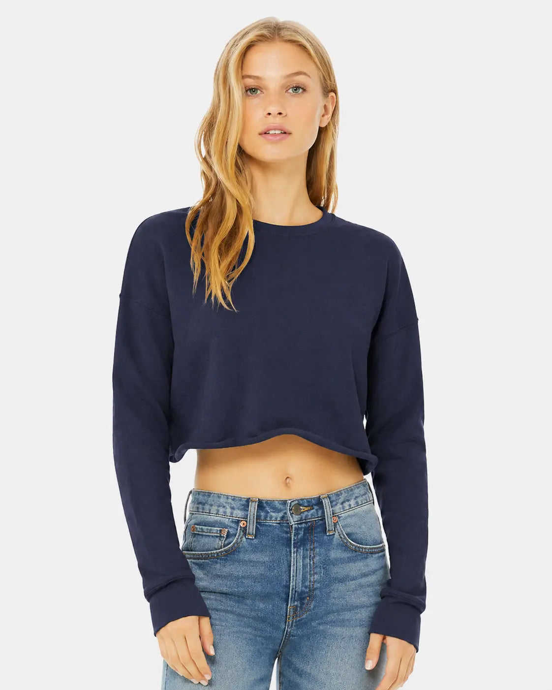 10 Bella Canvas Women's Crop Fleece Sweatshirts - Navy