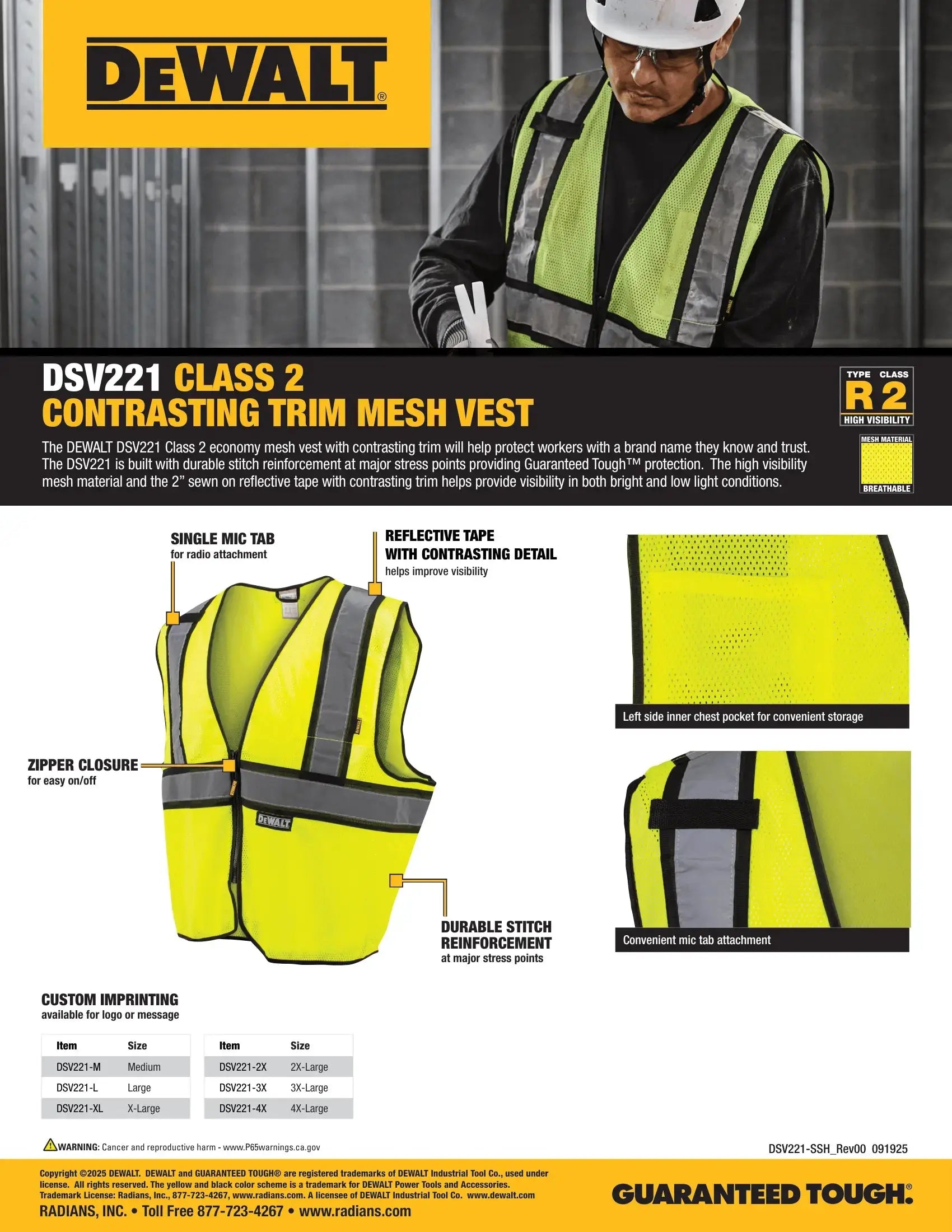 DEWALT DSV221 Class 2 Contrasting Trim Economy Mesh Vest Game Over Merch