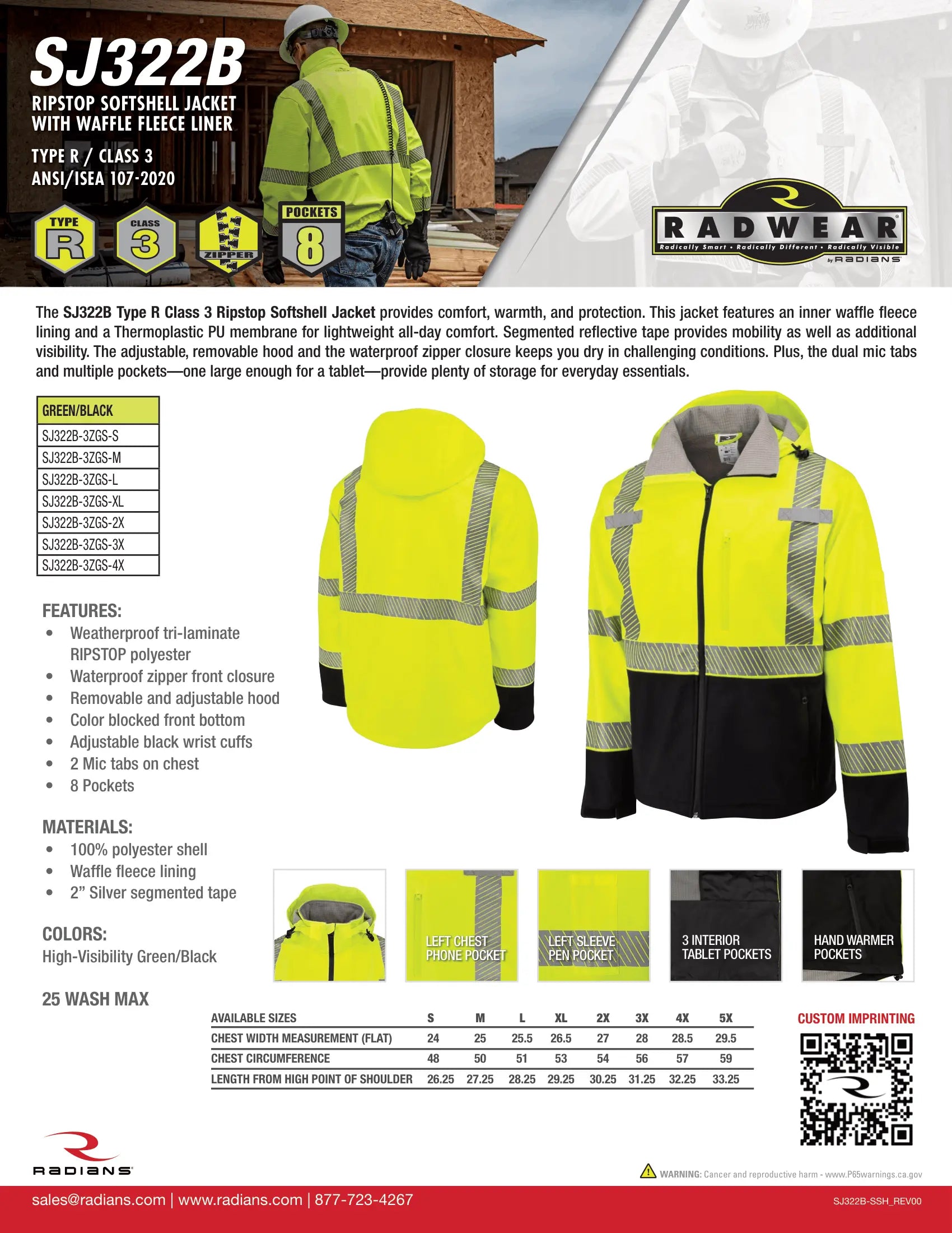 Radians SJ322B Type R Class 3 Softshell Ripstop Jacket