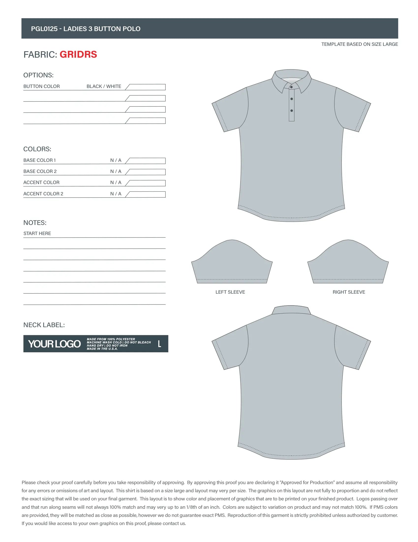 Womens 3 Button Polo #PGL0125