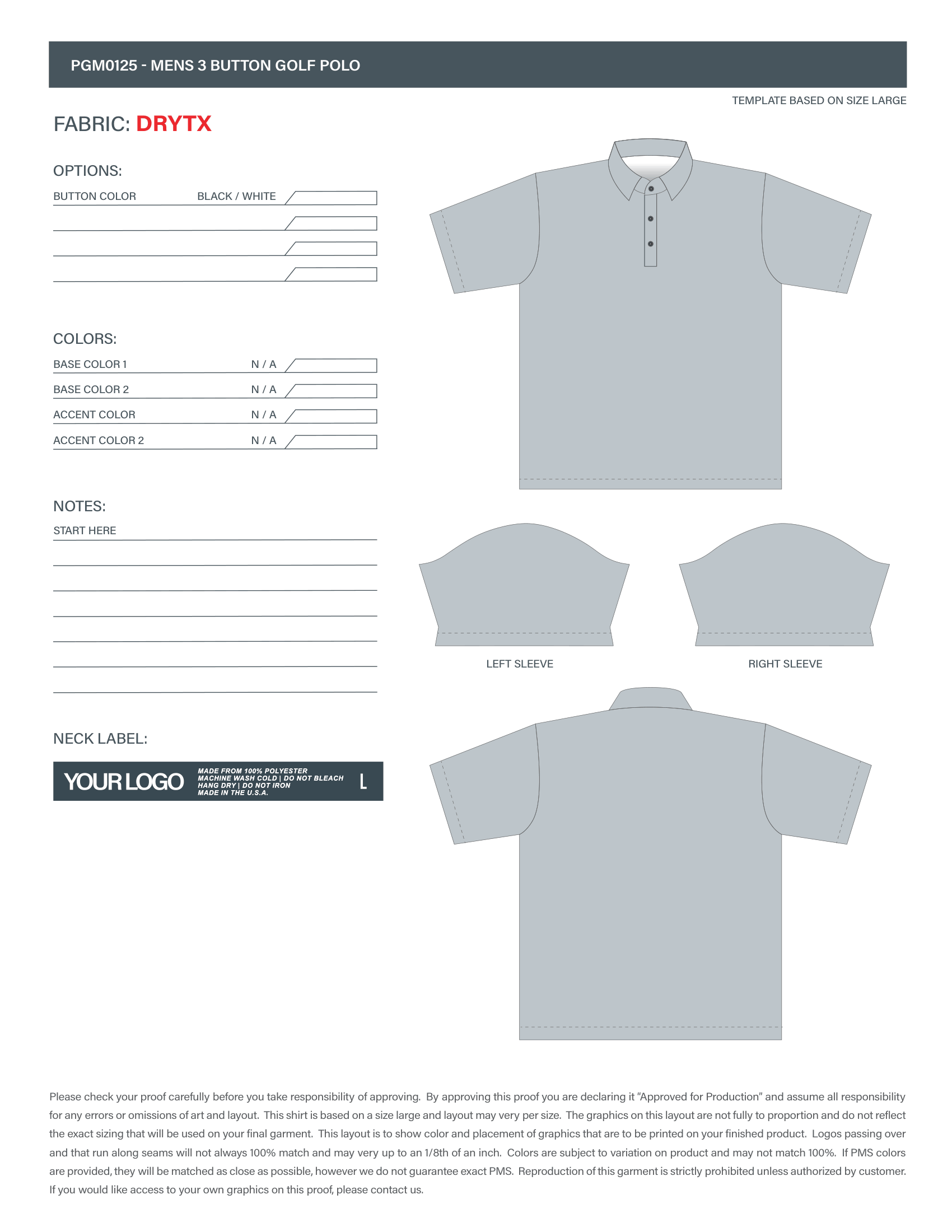 Mens 3 Button Polo #PGM0125