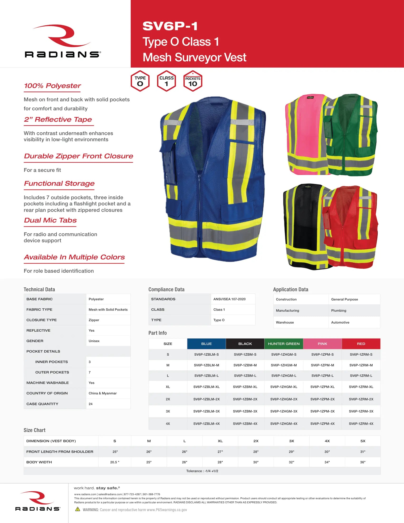 Radians SV6P-1 Type O Class 1 Mesh Surveyor Vest