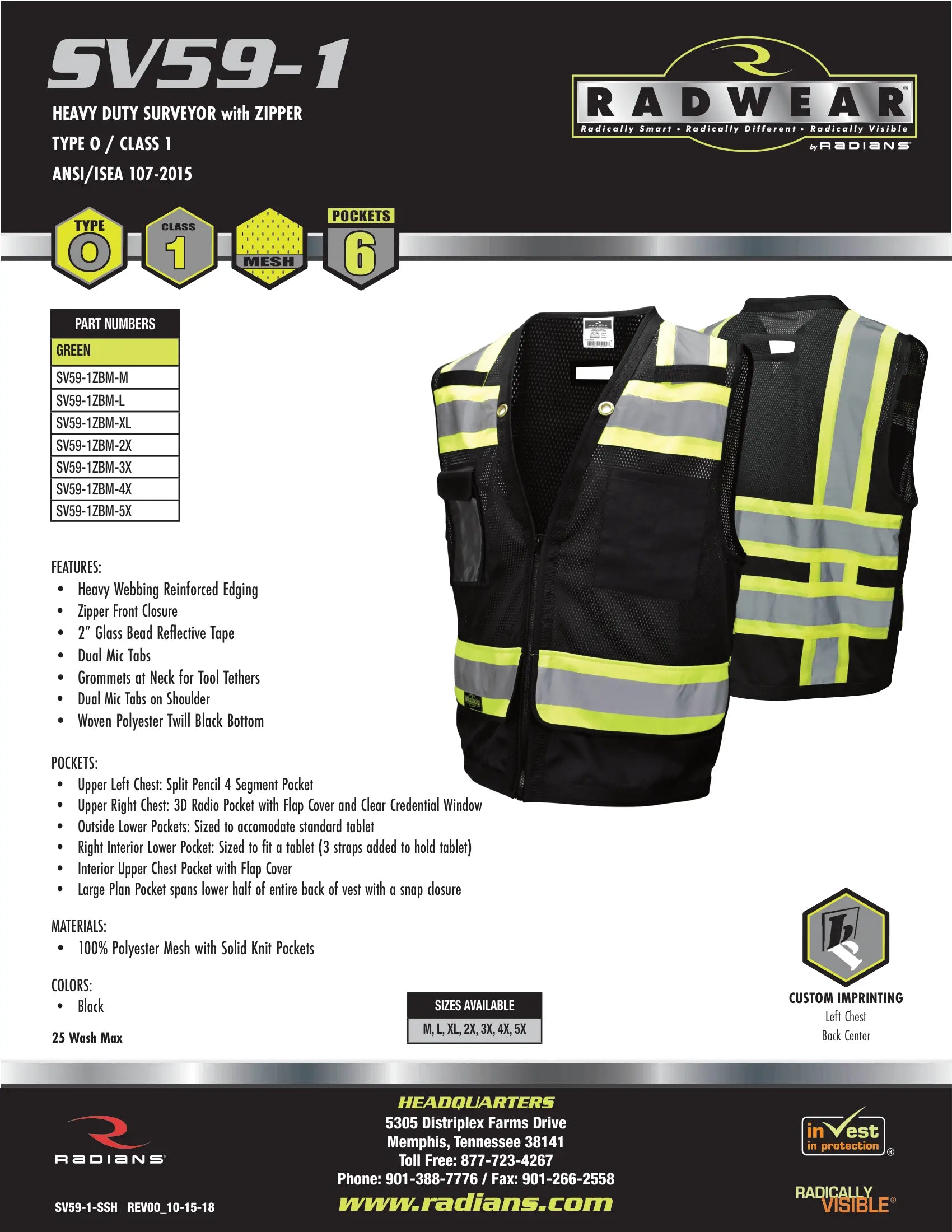 Radians SV59-1 Type O Class 1 Heavy Duty Surveyor Safety Vest