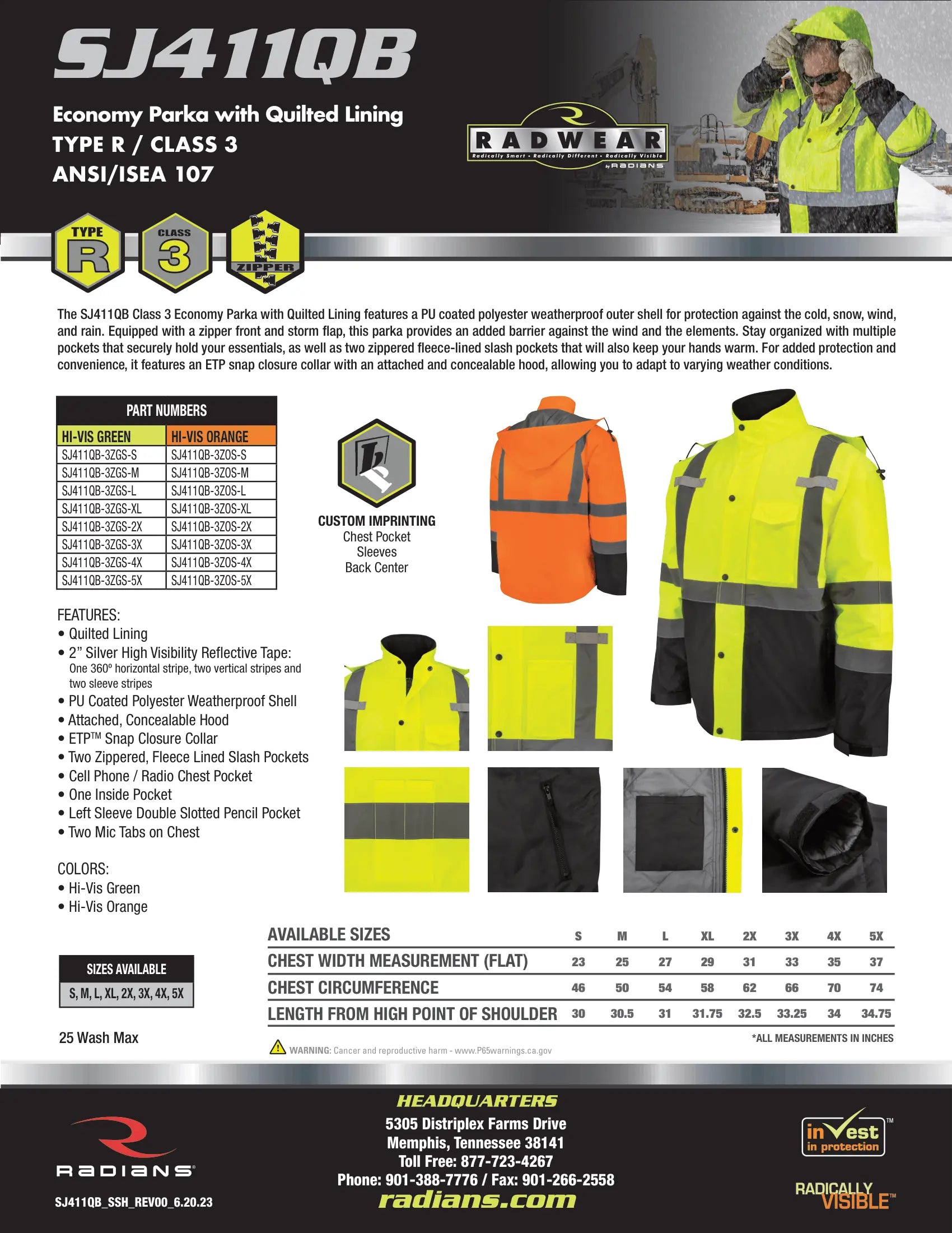 Radians SJ411QB-3 Type R Class 3 Quilted Parka