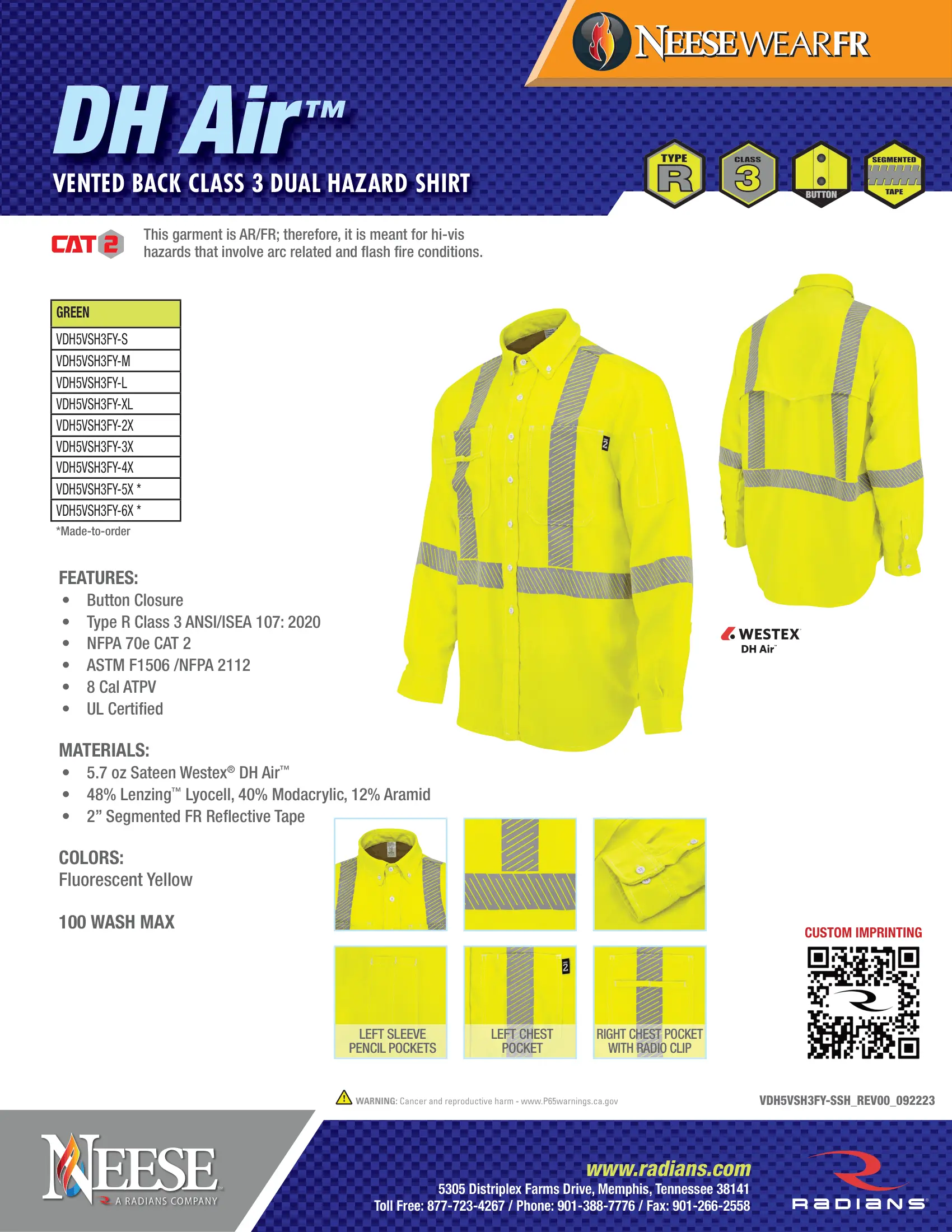 Neese VDH5VSH3 5.7 oz DH Air™ Class 3 Vented Back FR Shirt with Segmented Reflective Tape