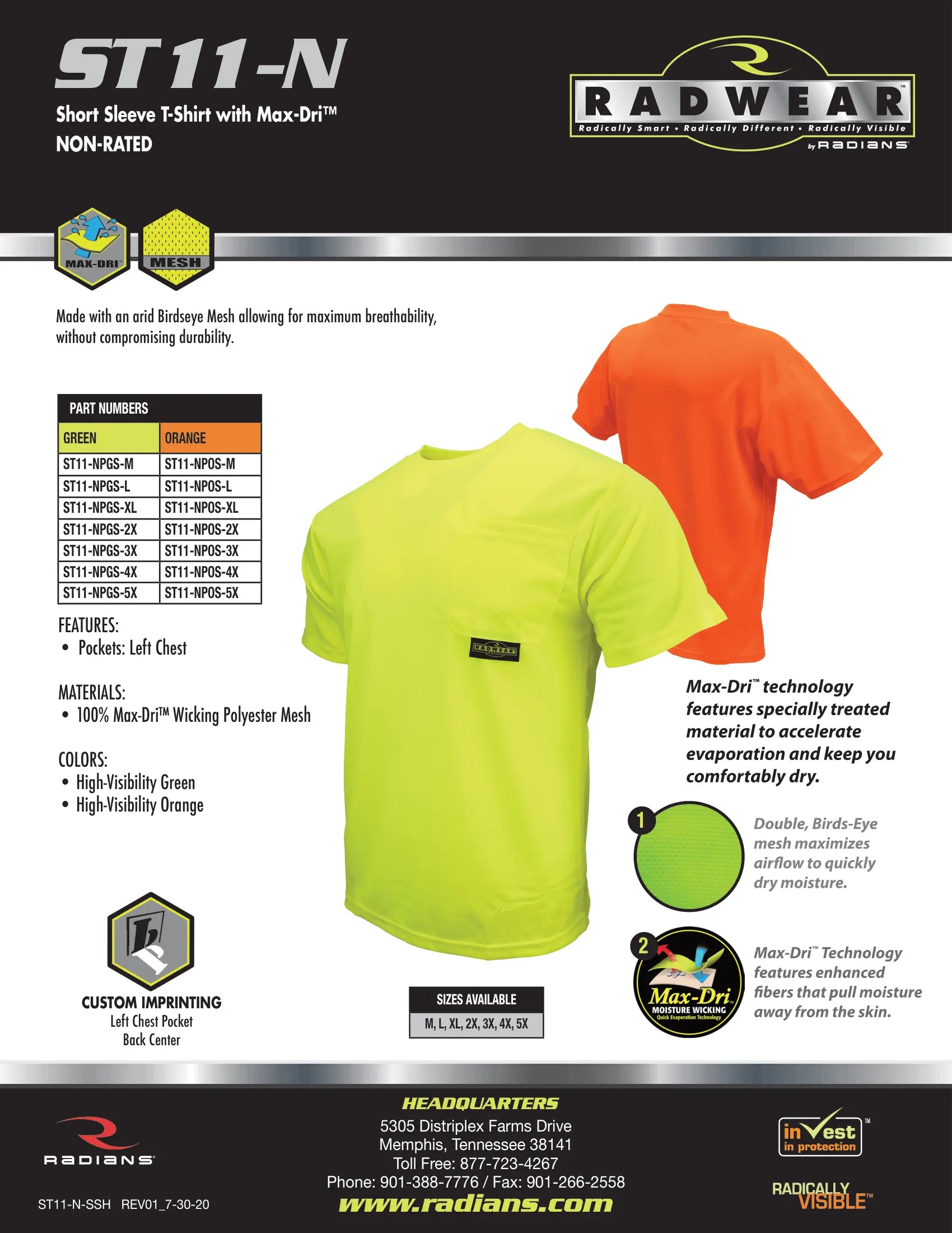 Radians ST11-N Non-Rated Short Sleeve Safety T-shirt with Max-Dri™