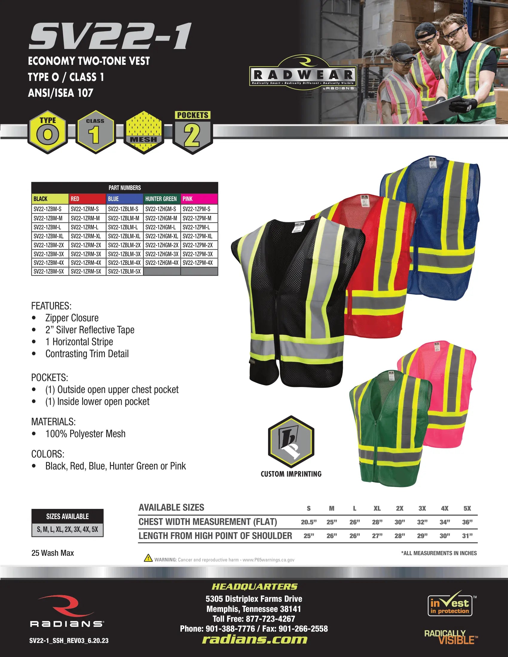 Radians SV22-1 Economy Type O Class 1 Safety Vest