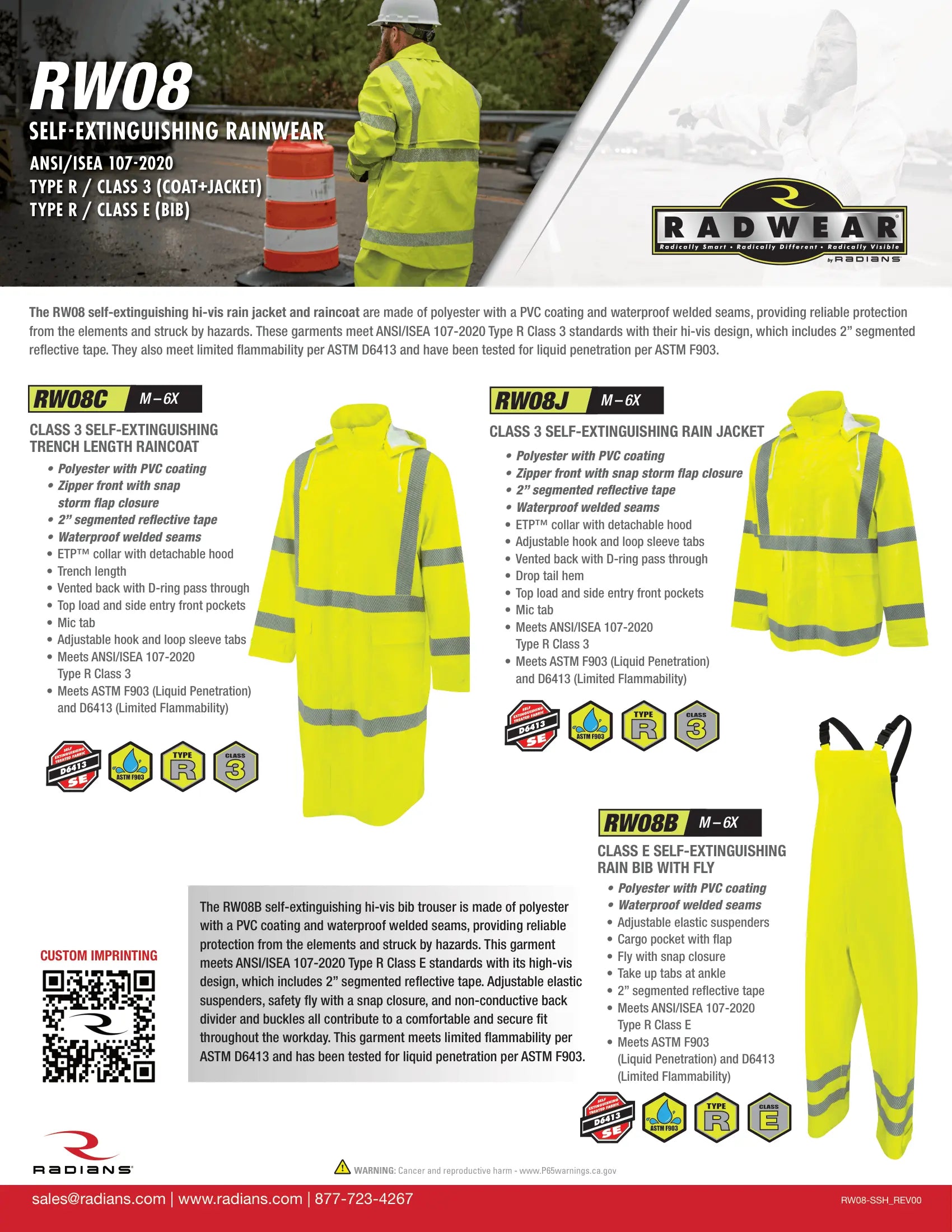 Radians RW08 High Visibility Self Extinguishing Rainwear