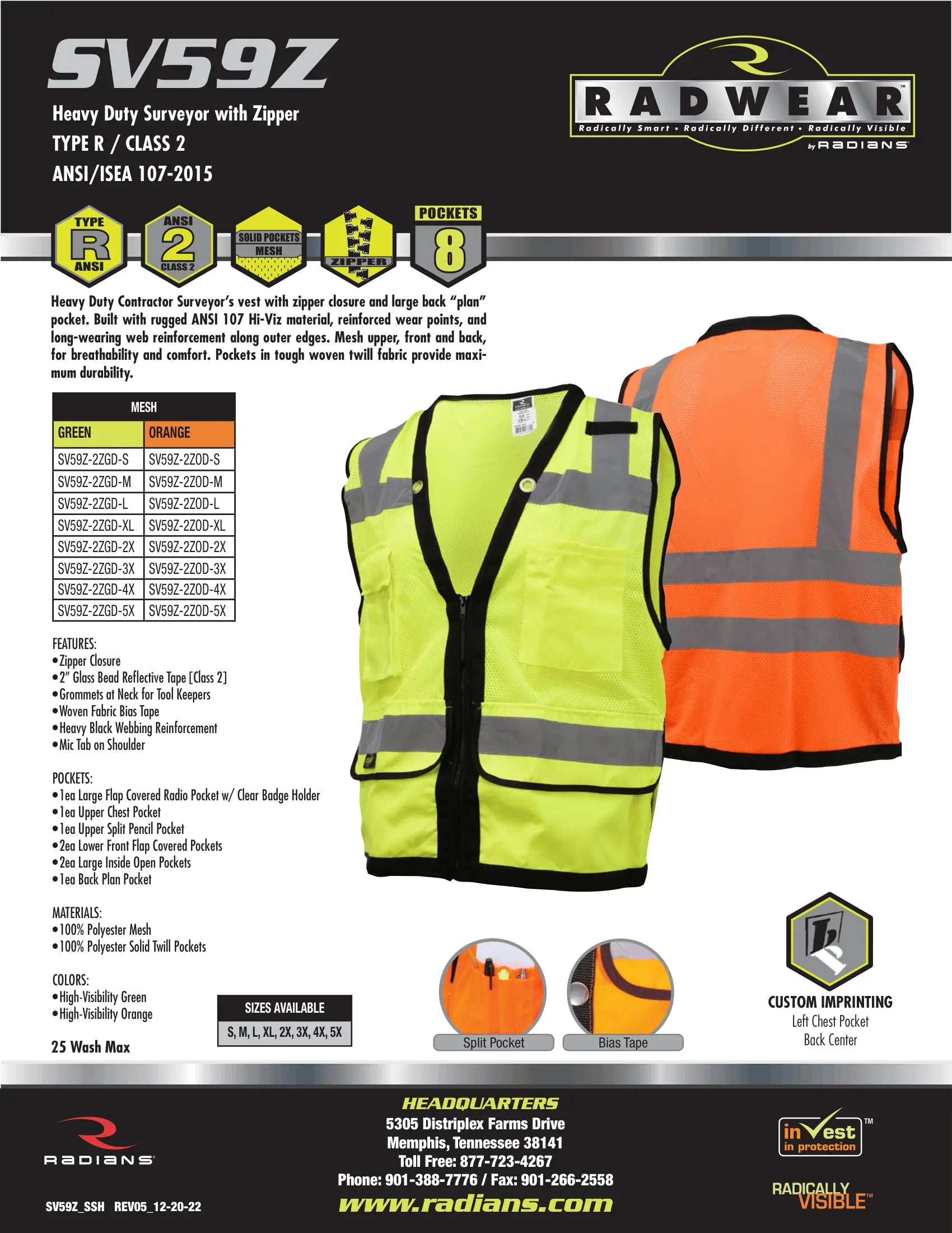 Radians SV59Z Type R Class 2 Heavy Duty Surveyor Safety Vest