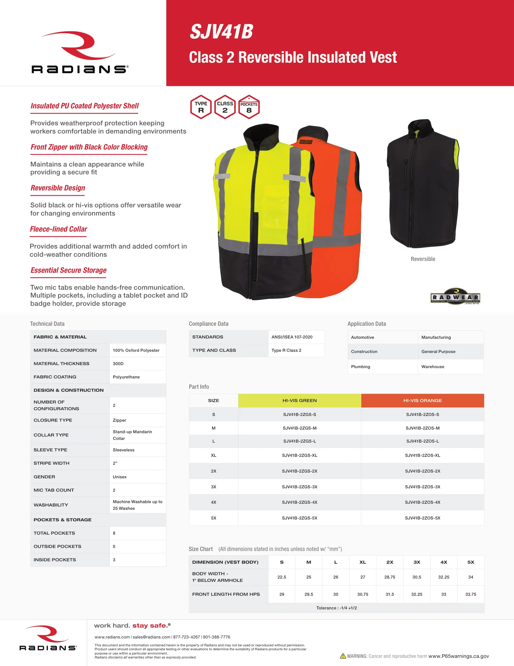 Radians SJV41B Class 2 Hi-Vis Reversible Insulated Vest