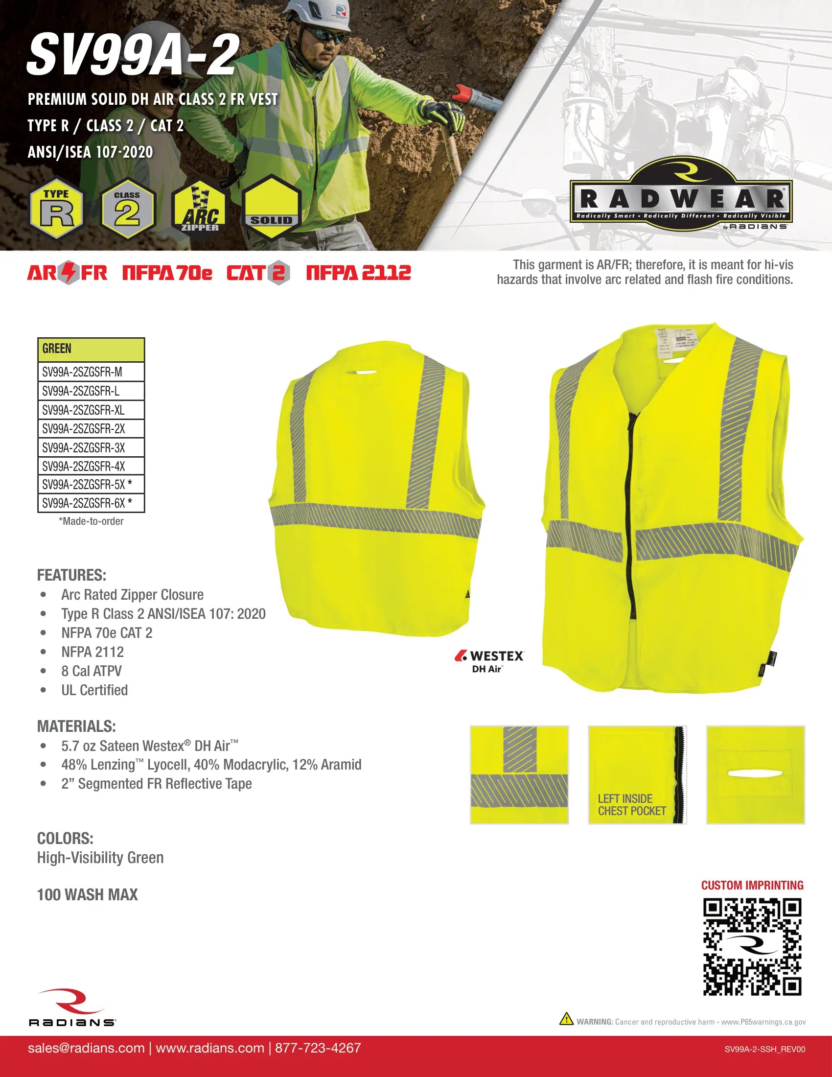 Radians SV99A-2SZGSFR 5.7 oz Class 2 AR/FR Vest with Segmented Reflective Tape