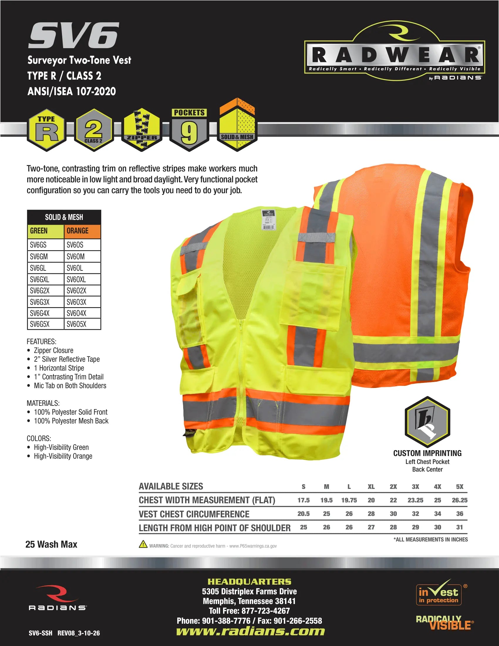 Radians SV6 Two Tone Surveyor Type R Class 2 Solid/Mesh Safety Vest