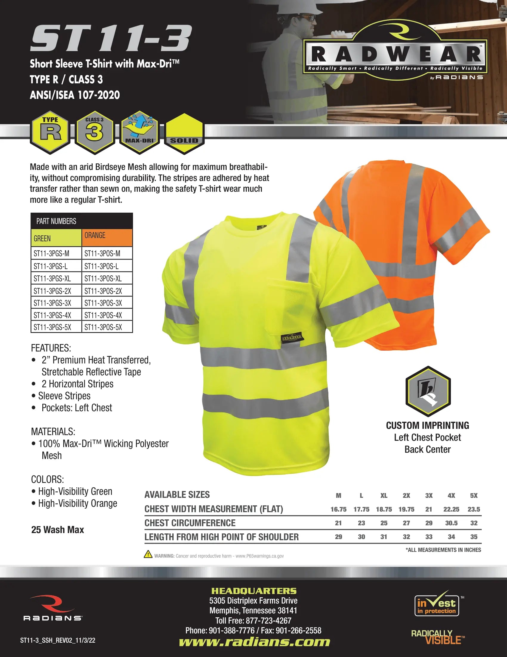 Radians ST11-3 Type R Class 3 Short Sleeve T-Shirt With Max-Dri™