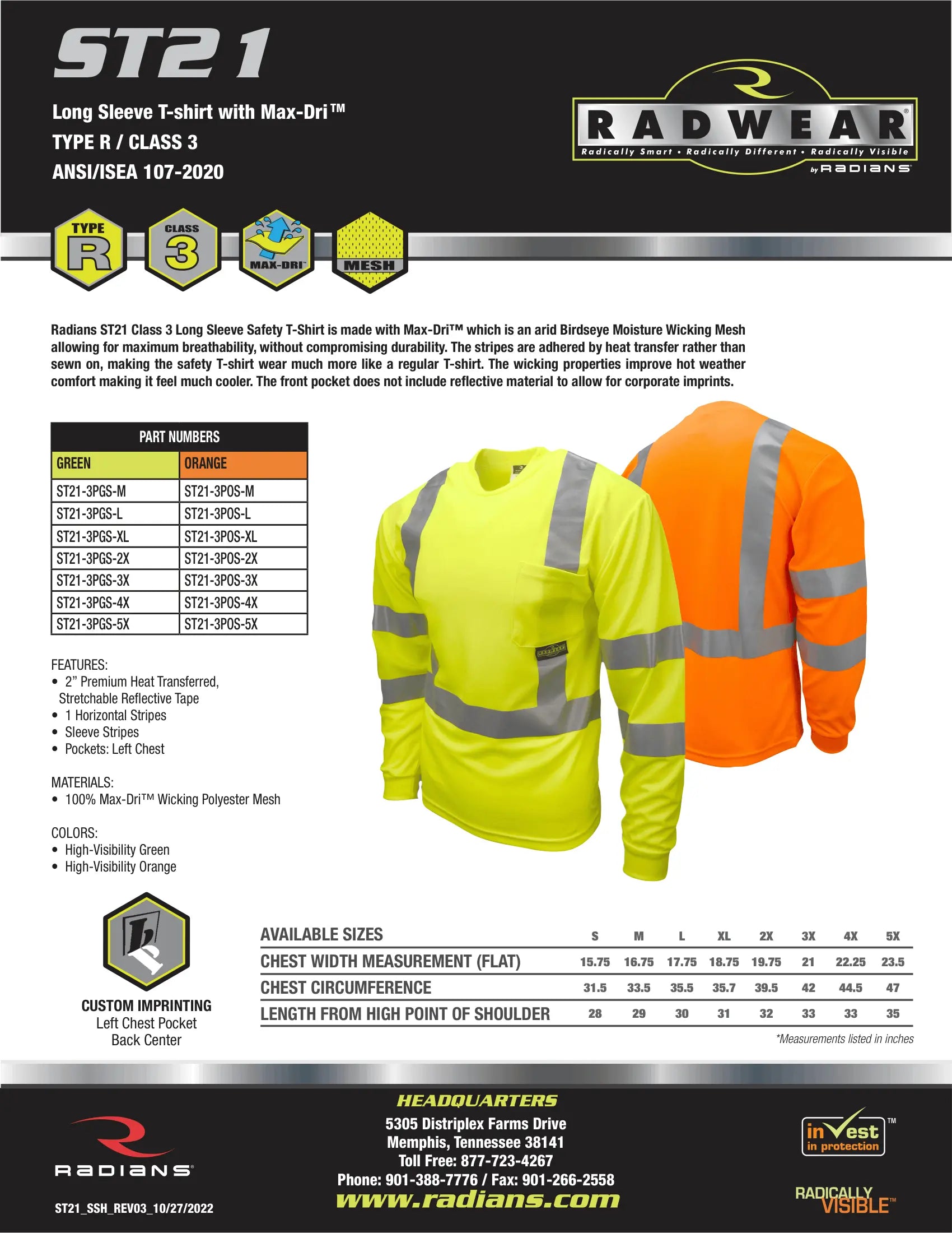 Radians ST21 Class 3 Long Sleeve T-shirt with Max-Dri™