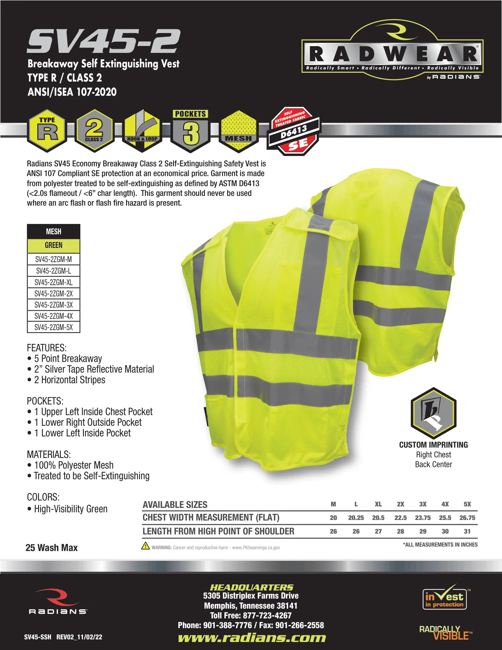 Radians SV45-2 Type R Class 2 Self Extinguishing Mesh Breakaway Vest