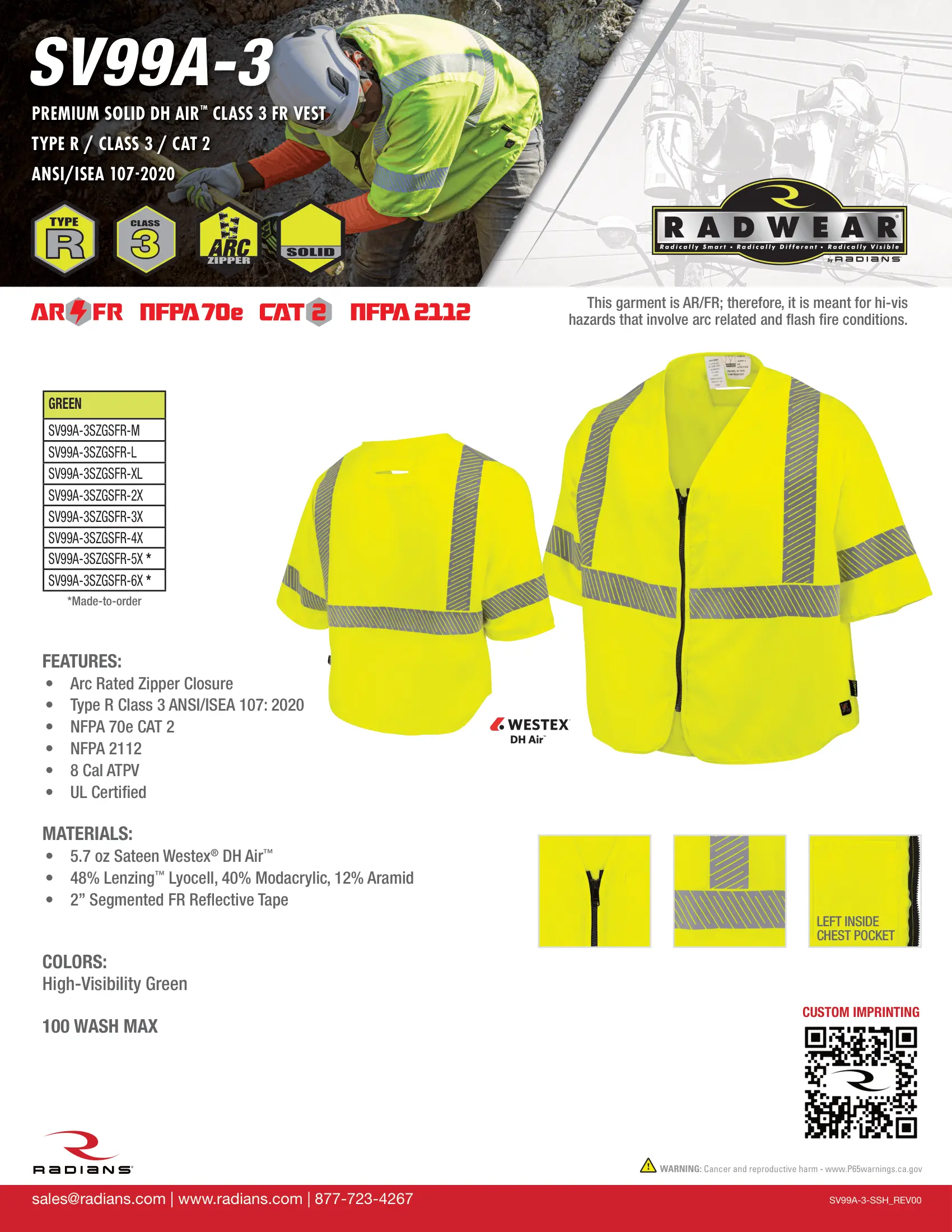 Radians SV99A-3SZGSFR 5.7 oz Class 3 AR/FR Vest with Segmented Reflective Tape